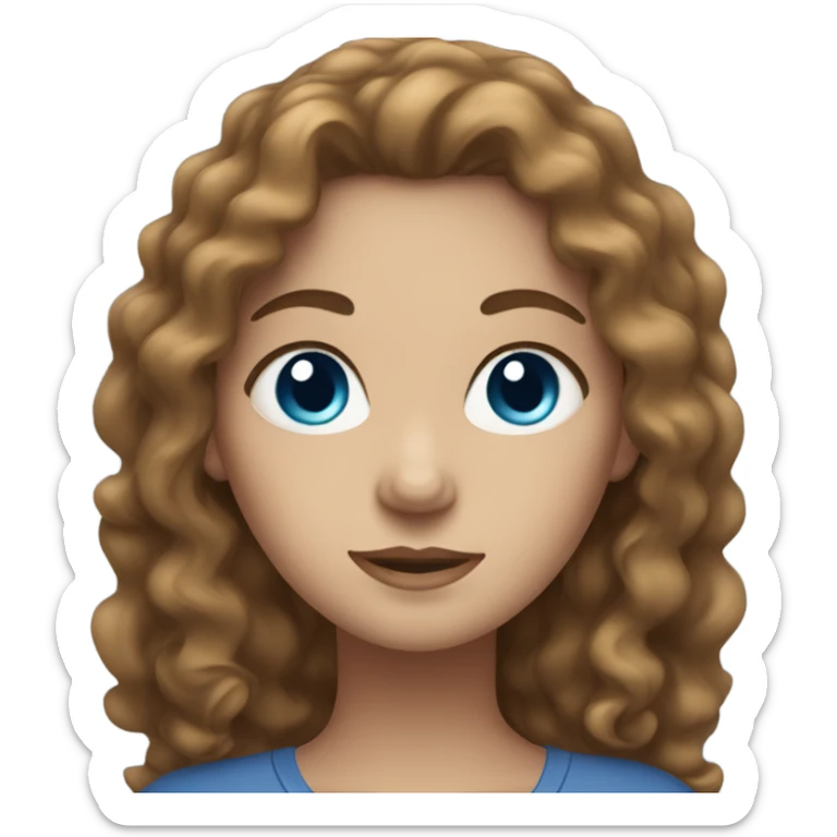 Woman with long curly brown hair. White woman. Blue eyes. Pregnant.  sticker