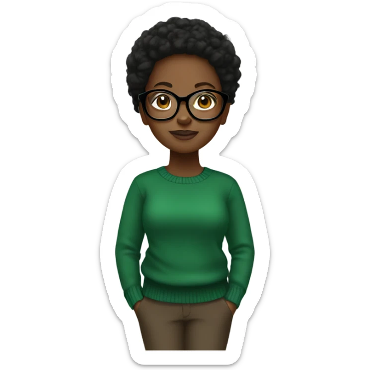 black girl wearing black round glasses and a green sweater  sticker
