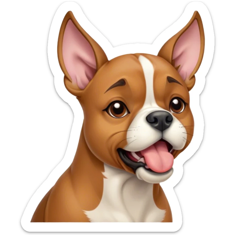 Cinematic Cute Yawning Fawn Boxer dog Portrait Emoji, Head tilted slightly with a dramatic, wide-open yawn, showcasing a short fawn Fur with a crisp white muzzle and chest, floppy ears slightly drooping, round brown eyes barely open in drowsy contentment, Simplified yet irresistibly adorable features, highly detailed, glowing with a soft, cozy glow, high shine, relaxed yet expressive, stylized with a touch of whimsy, bright and endearing, soft glowing outline, capturing the essence of a sleepy yet affectionate guardian, so drowsy it feels like it could stretch right out of the screen and curl up for a nap! sticker