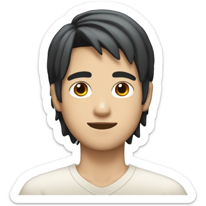 white skin color japanese man with black anime hair, make it from shoulders and create only one emoji sticker