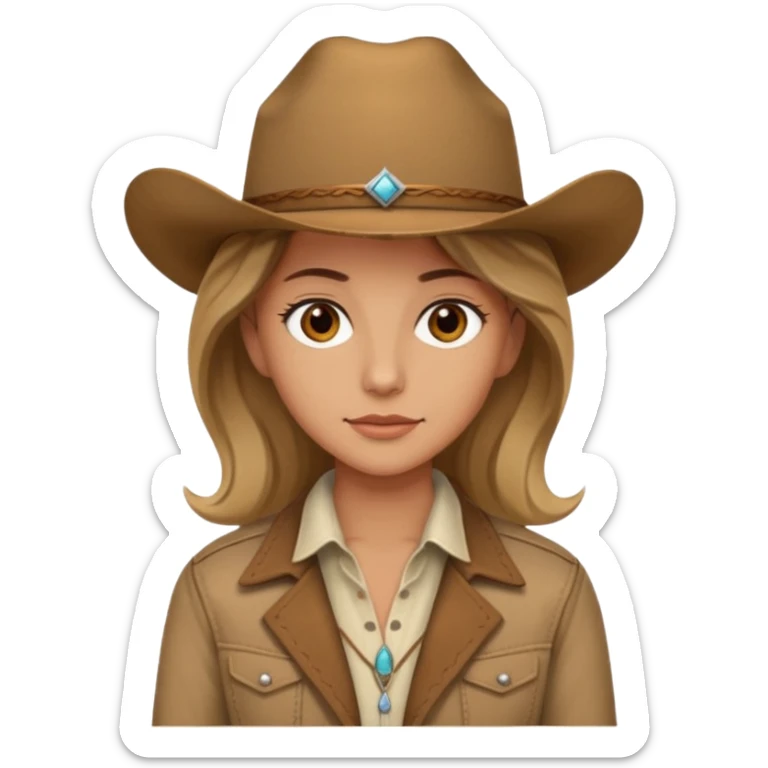 Ennis Del Mar from Brokeback Mountain with brown eyes, dark blonde hair, ivory shirt, brown jacket and cowboy hat sticker