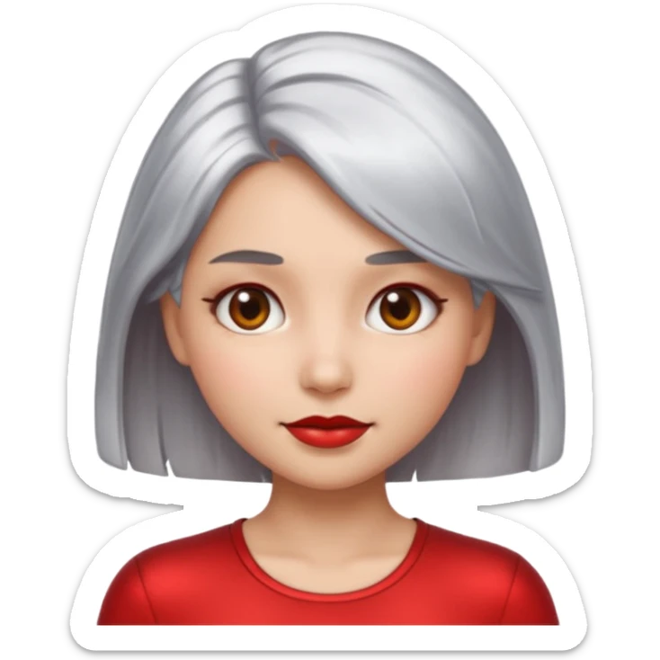 sexy Girl emoji with metallic silver hair, iOS emoji style, soft facial features, glossy chrome hair texture, minimal shading, clean background, modern aesthetic sticker