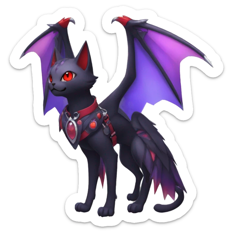 Kawaii cool edgy beautiful black red purple ethereal fantasy nargacuga-noivern-cat-Fakemon collar harness full body sticker
