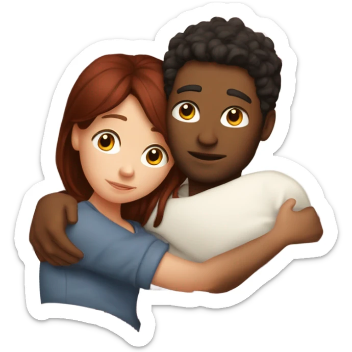 Burgundy haired girl and brunette boyfriend cuddling in bed sticker