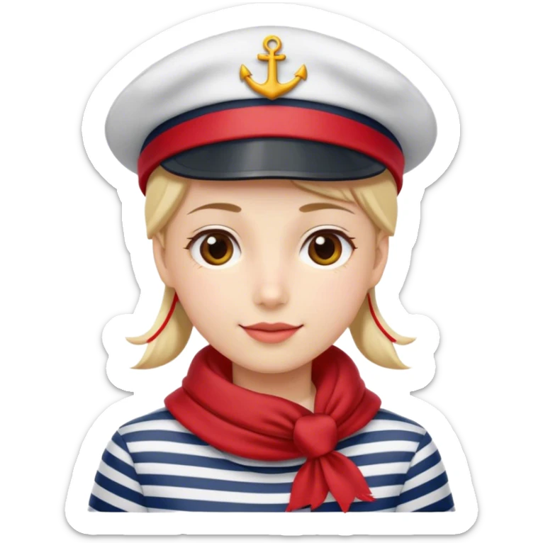 marinera con camiseta de rayas, pañuelo rojo en el cuello y gorra de marinero sticker
