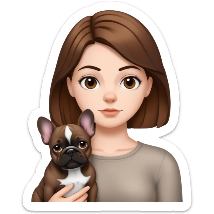 a white girl with brown hair with a black frenchie bulldog  sticker