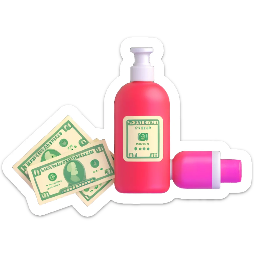 price tag with a few dollar bills and a bottle of nail polish sticker