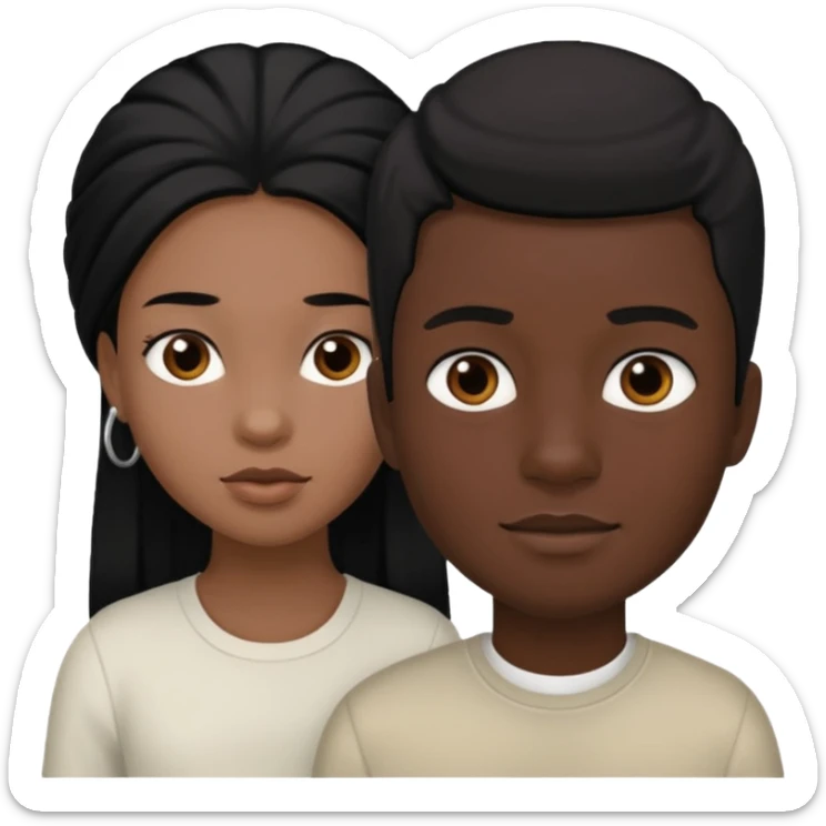 Black girl with black hair and white boy with black hair sticker