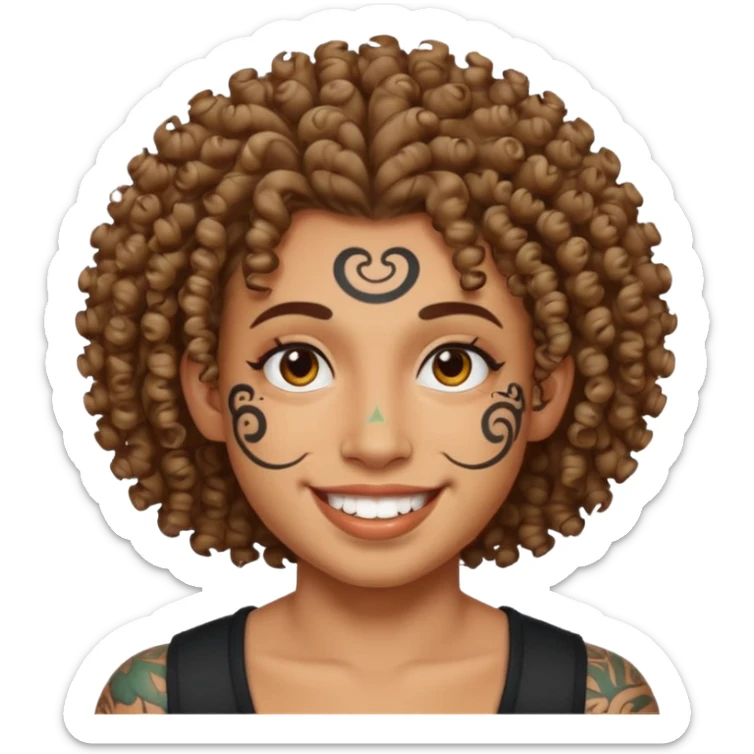 curly haired and heavy face tattoed person with a unique face and style sticker