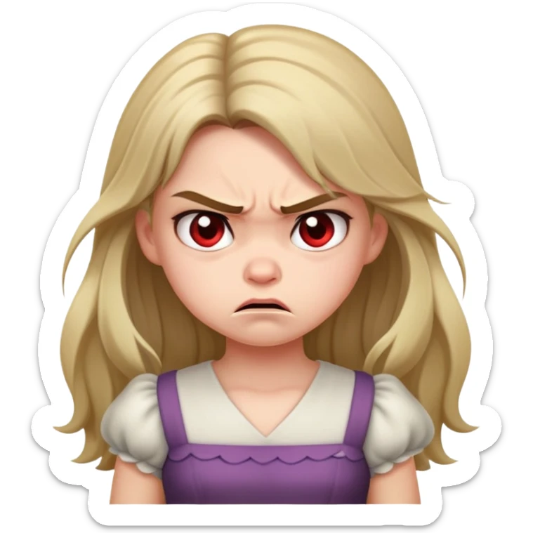 A cute angry girl character standing. She has long hair and is wearing a dress. Her facial expression shows a pouty face (cute angry look), but nothing too aggressive. No text included.”  sticker