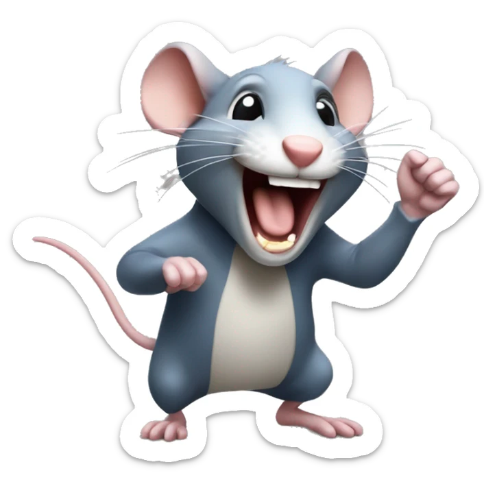 A Rat that is laughing out loud with a finger pointing at the person that read the text sticker