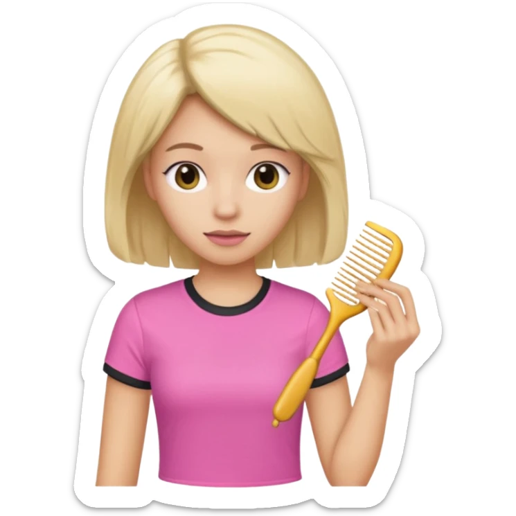 peluquera con camiseta rosa y peine en la mano sticker