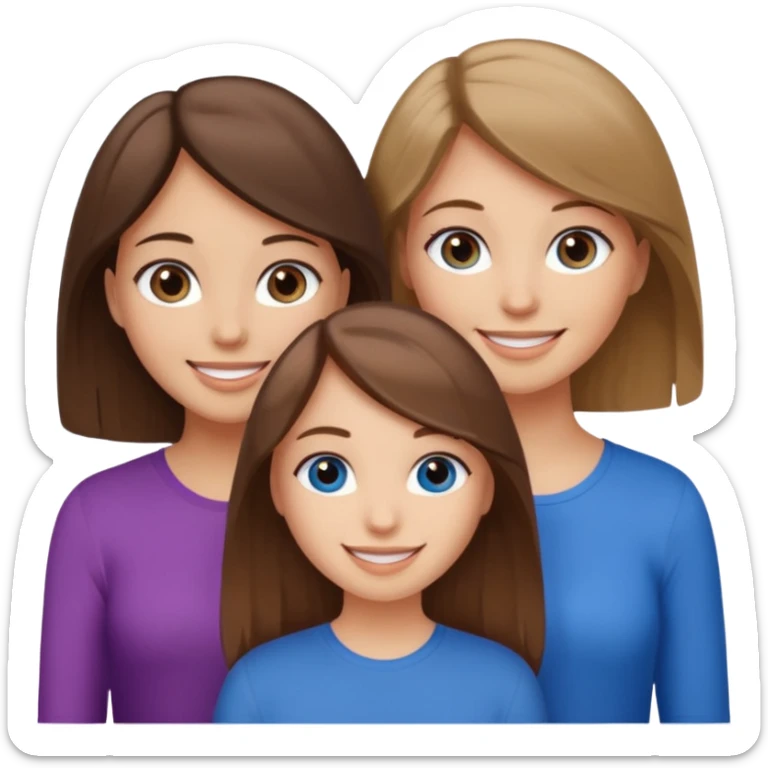 three girl friends; one who is white, has brown hair and brown eyes; one who is dirty blonde with blue eyes; one who is tan with dark brown hair and dark brown eyes sticker