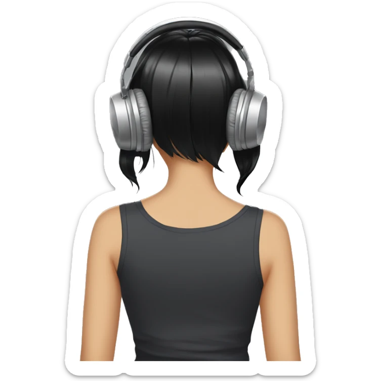 anime girl from behind with headphones on toes and black hair sticker