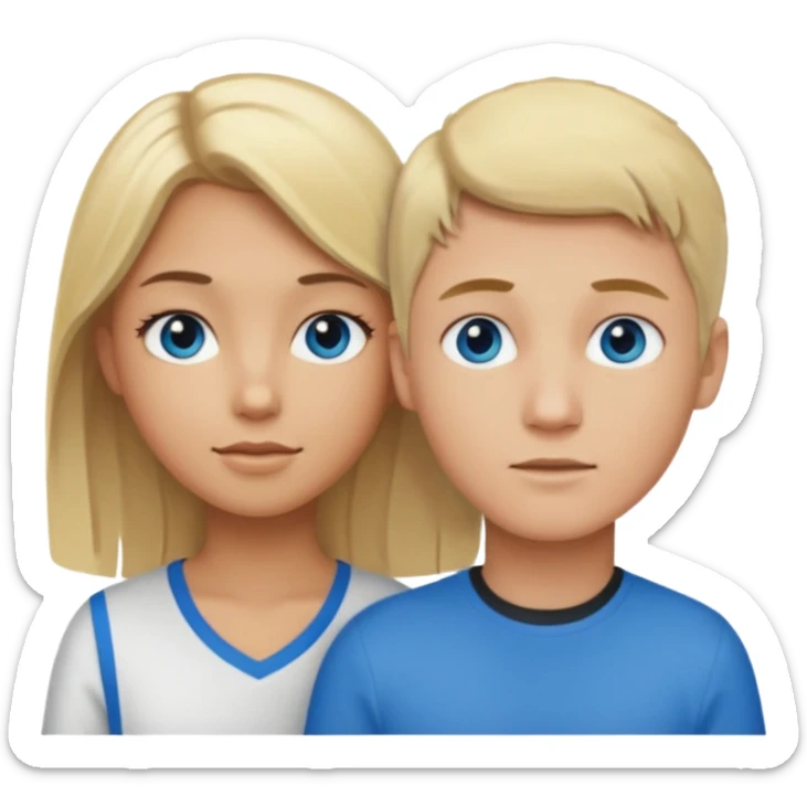 A tan girl with blonde hair and black eyes and a white boy with blonde hair and blue eyes sticker