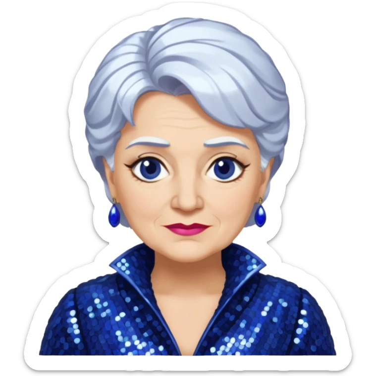 Madame Morrible from The Wizard of Oz with white hair, indigo sequin outfit sticker