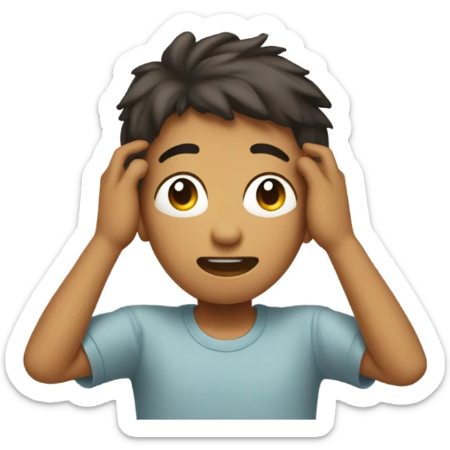 a headache hands on the  top of the head a pain expresion a boy  add a band-aid on the forehead sticker