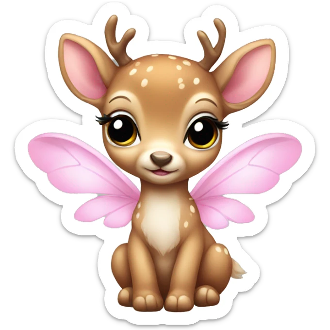 baby deer with fairy wings and a pink bow around its neck  sticker