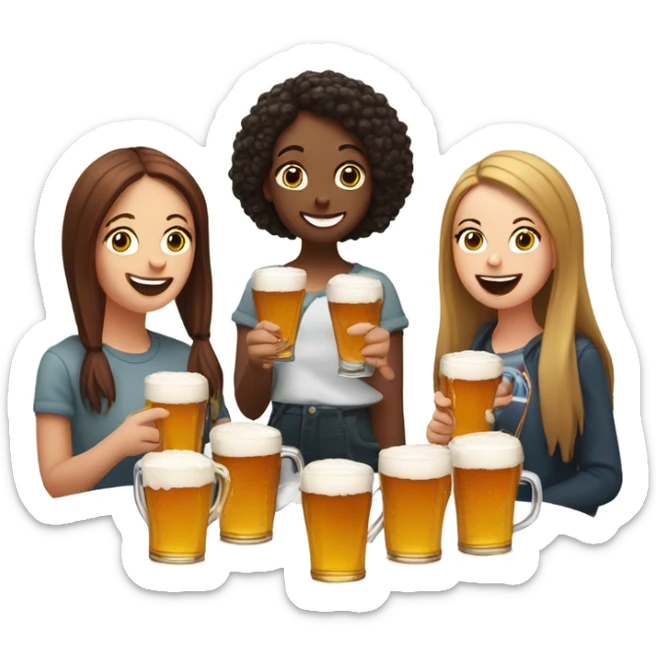 Five girls drinking pints of beer and eating sausage sticker