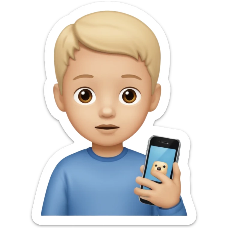 A child holds a phone in his hand, with cartoons on TV in the background sticker