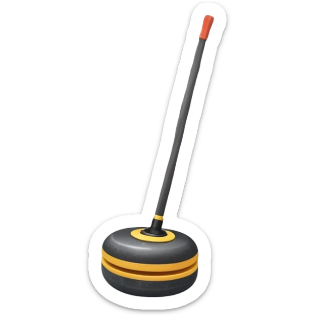 An icon showing the ice with a broom and a close-up of a curling stone sliding. The scene is set in a brightly lit stadium, with detailed spectator stands in the background. Transparent background highlights the focus, skill, and atmosphere of the curling sport. sticker