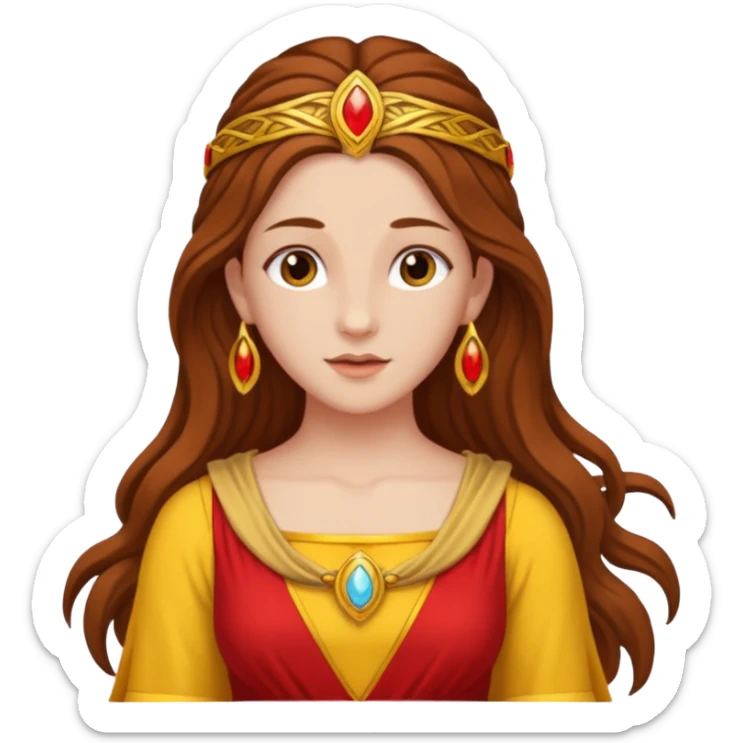 Vesta, Hearth Goddess from Rome Mythology with long brown hair, red and yellow outfit sticker