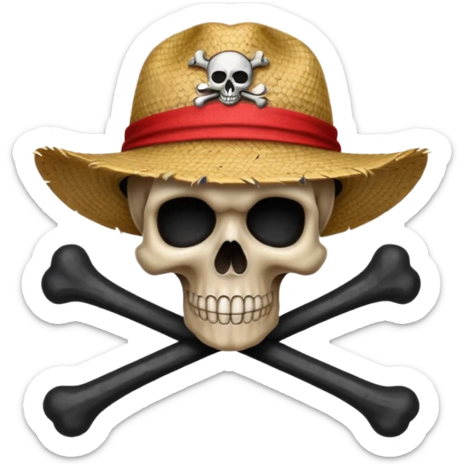 Fait moi ce drapeau 🏴‍☠️ a l'identique et met lui sur la tête de mort un chapeau de paille avec un fil rouge sticker
