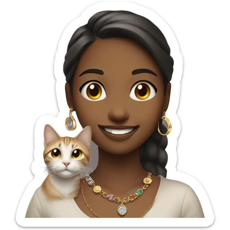 smiling girl indoors with jewelry walking cat sticker