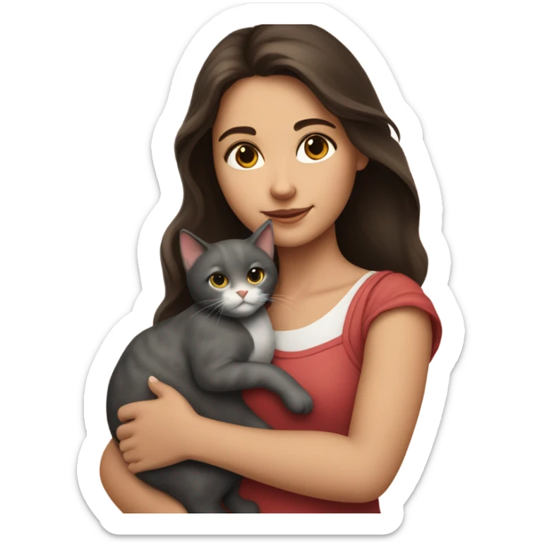 portrait of a beautiful brunette girl holding a cat sticker