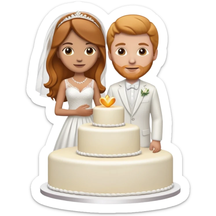 wedding cake toppers with white man with brown hair and white woman with light ginger hair sticker