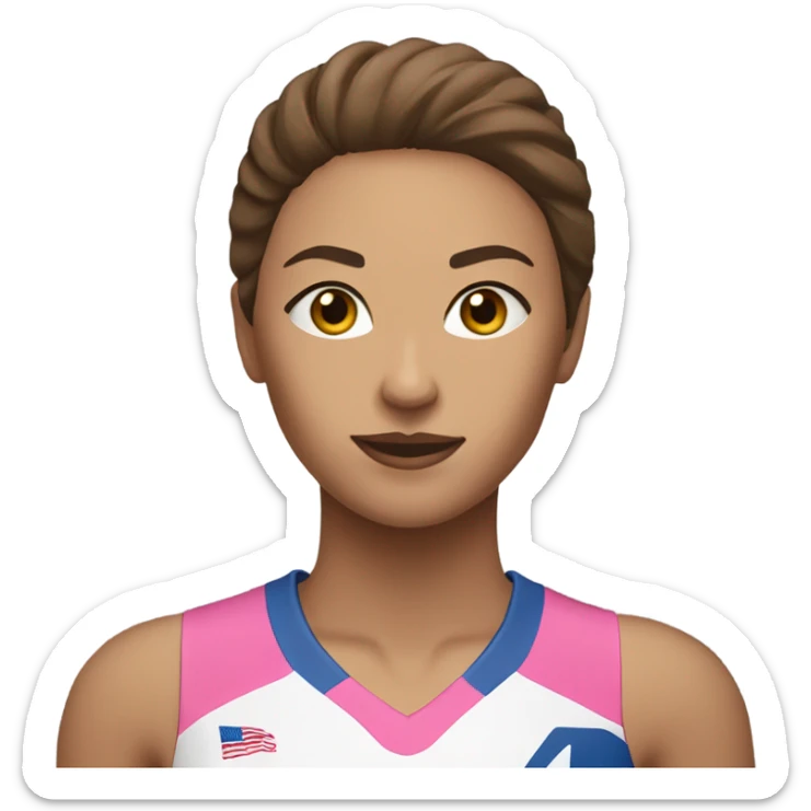 woman playing volleyball brown hair light pink jersey with the number 4 sticker