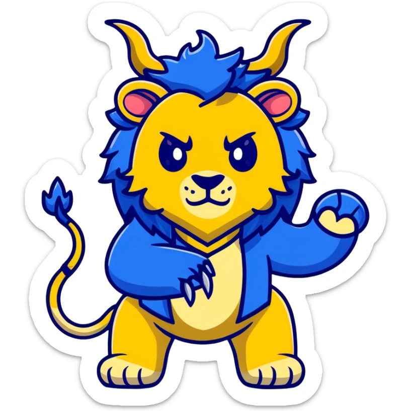The Beast from Beauty and the Beast, fierce lion-like creature with horns and royal blue outfit sticker
