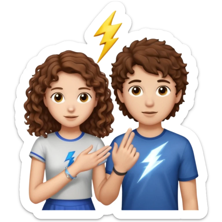 a 15 year old girl with brown curly hair but she has lightnings in it with a brown haired boy who gave her a promise ring sticker