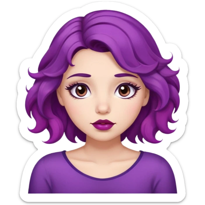 Girl with purple wavy hair and sleepy brown eyes with long lashes and plump dark pink lips  sticker