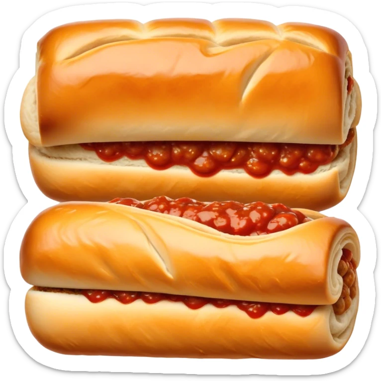 a sausage roll with a line small amount of tomatoe sauce on top sticker