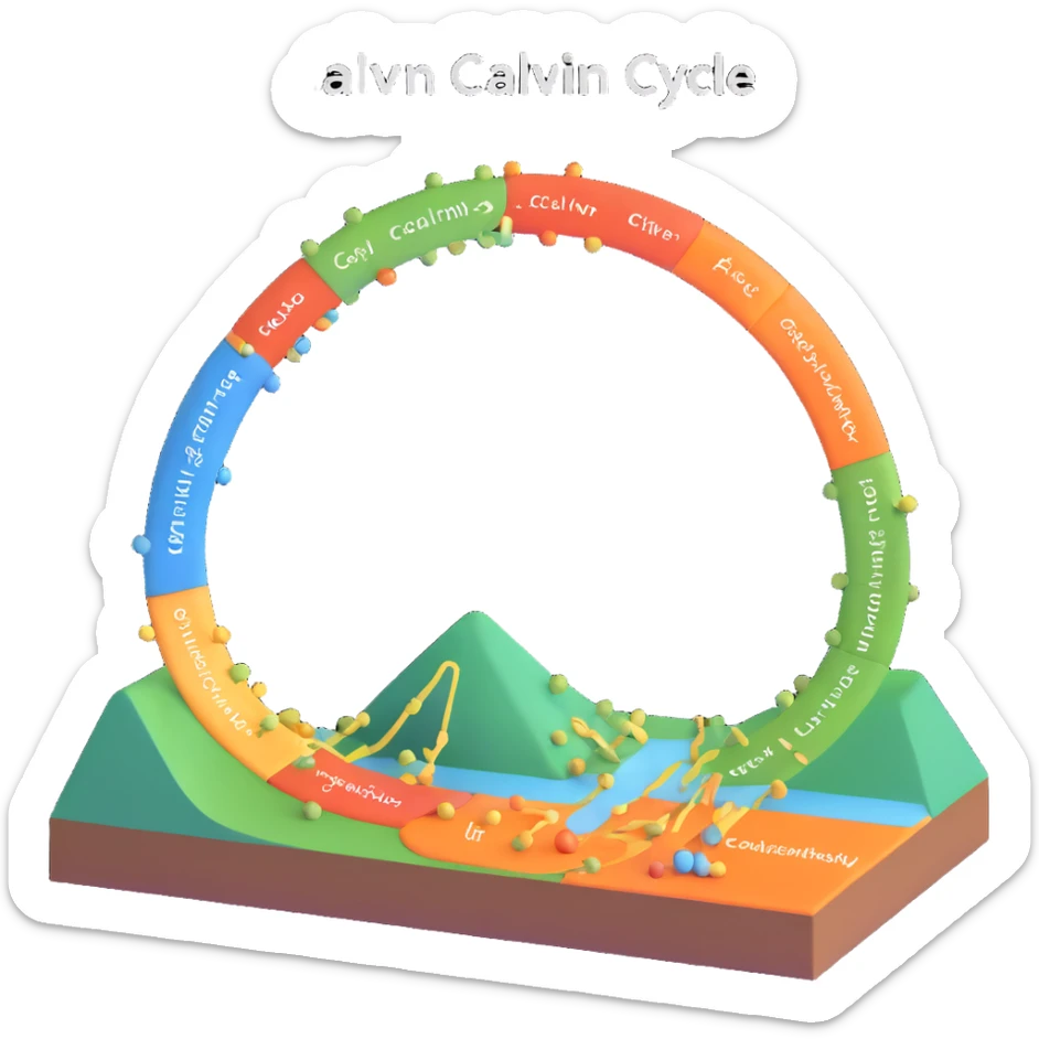 highly scientific detailed labeled 3D illustration of the Calvin cycle showing all key molecules enzymes and steps transparent background sticker