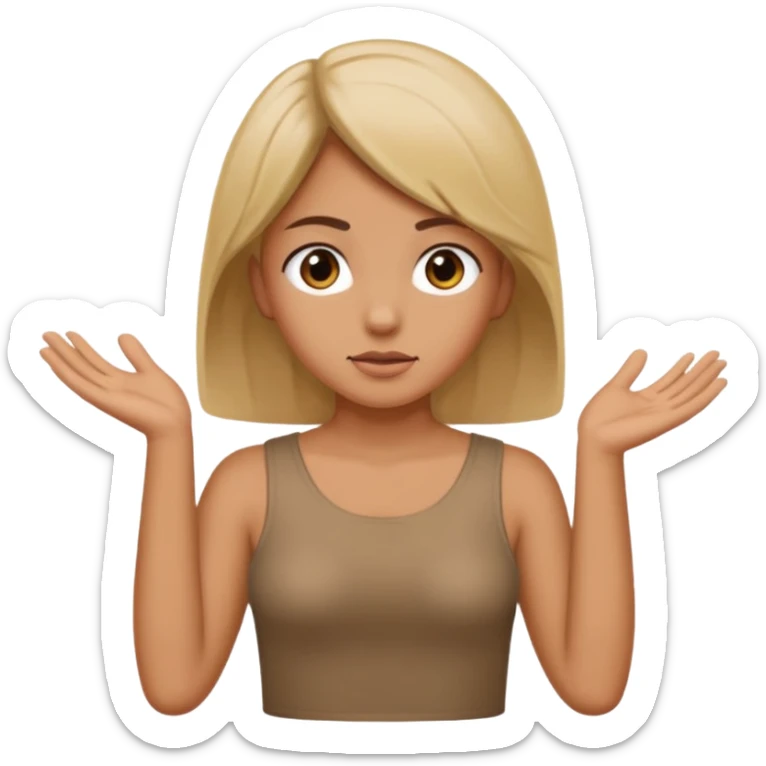 A girl shrugging his shoulders with a 6 above his left hand and a 7 above his right hand. sticker