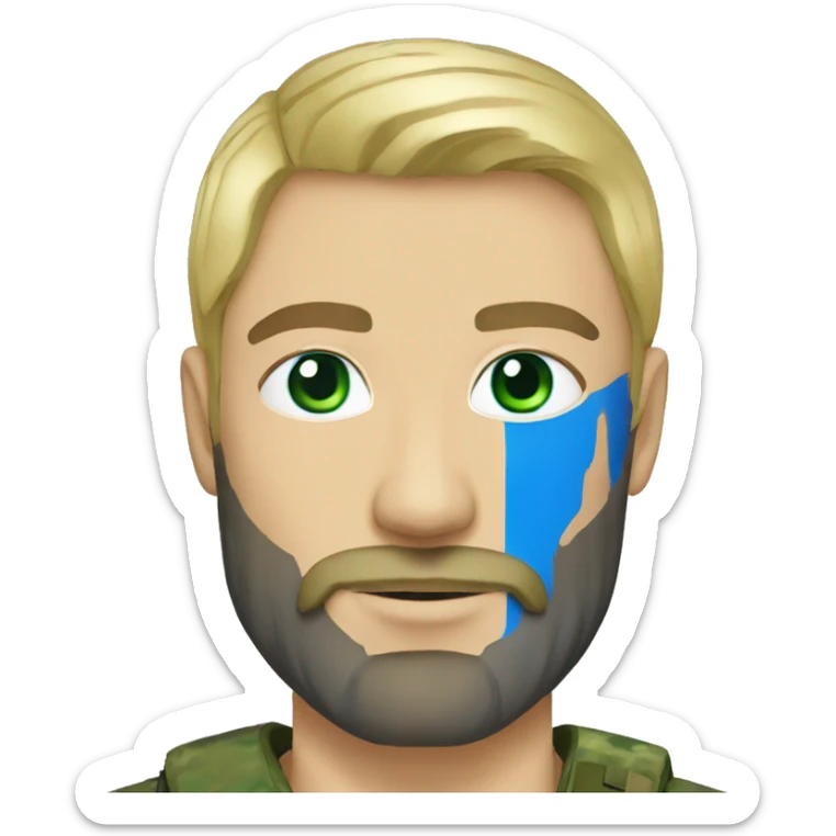 ukrainian military blonde man with a beard with green eyes with blue viking paint on the face  sticker