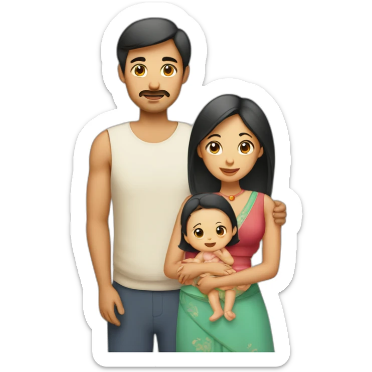 A family with Indian dad and Chinese wife and baby sticker