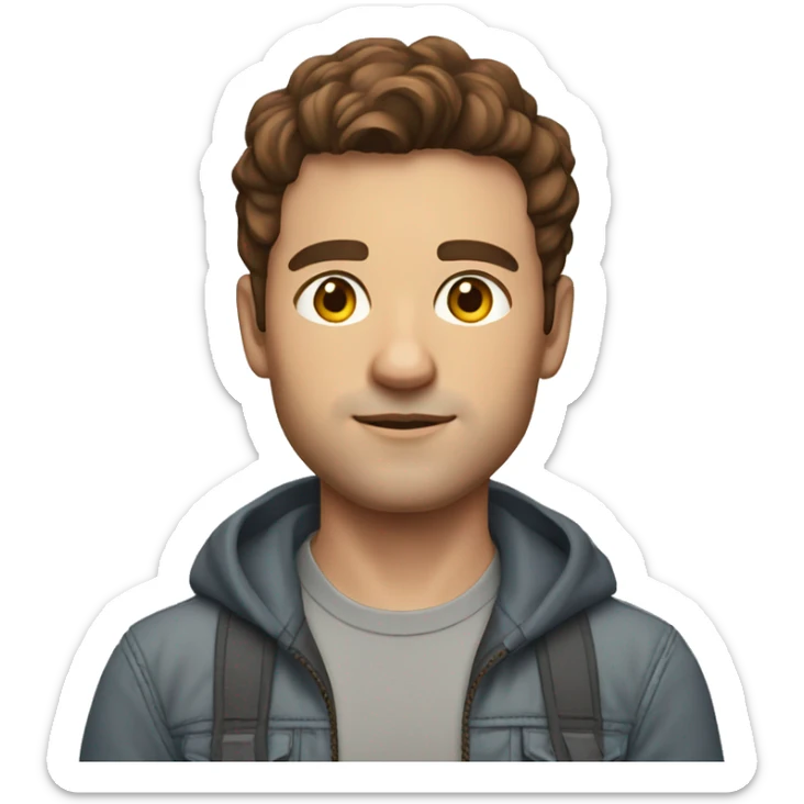 grown man with brown hair and bright skin in streatwear clothing facing to camera sticker