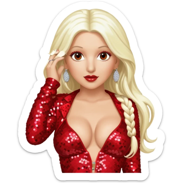 Christina Aguilera with long platinum blonde hair, red sequin bra, red sequin baggy pants sticker