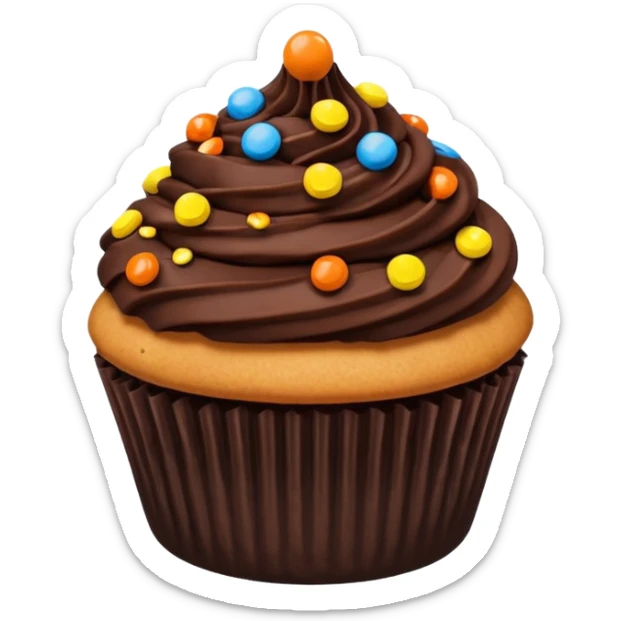 Cupcake dark chocolate dipped non swirly frosting with Reese’s pieces on top sticker