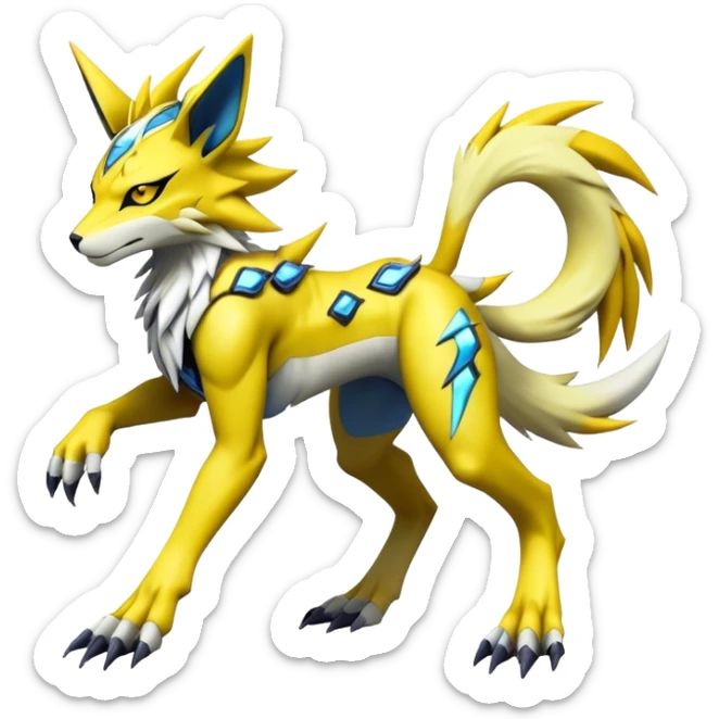  Cool Edgy Shiny Futuristic Ethereal Legendary Zeraora-Digimon-Lombax-Renamon--hybrid full body sticker