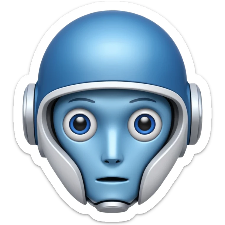 tête de robot cosmonaute bleu et blanc avec des yeux plié bleu style cartoon sticker
