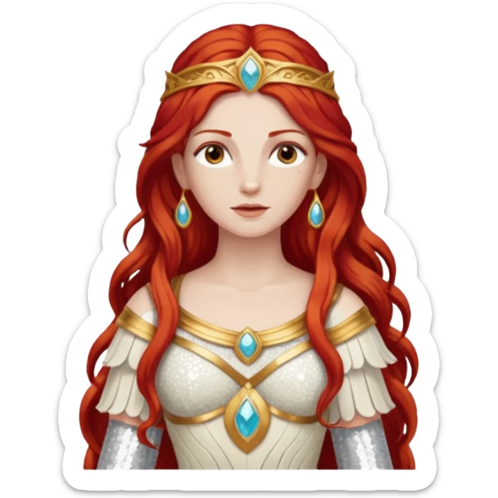 Minerva, Goddess of Wisdom from Gods and Goddesses with long red hair, ivory sequin outfit sticker