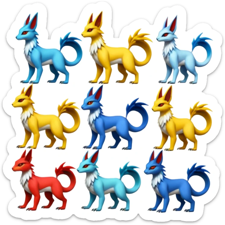 Tribal Tropical Exotic Colorful Renamon-Gryphon-Zeraora-Bastet-Koraidon-Latias-Vernid-Sergal-fusion-hybrid-creature sticker