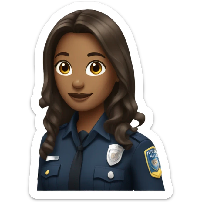A police woman, brown skin., long hair, happy sticker