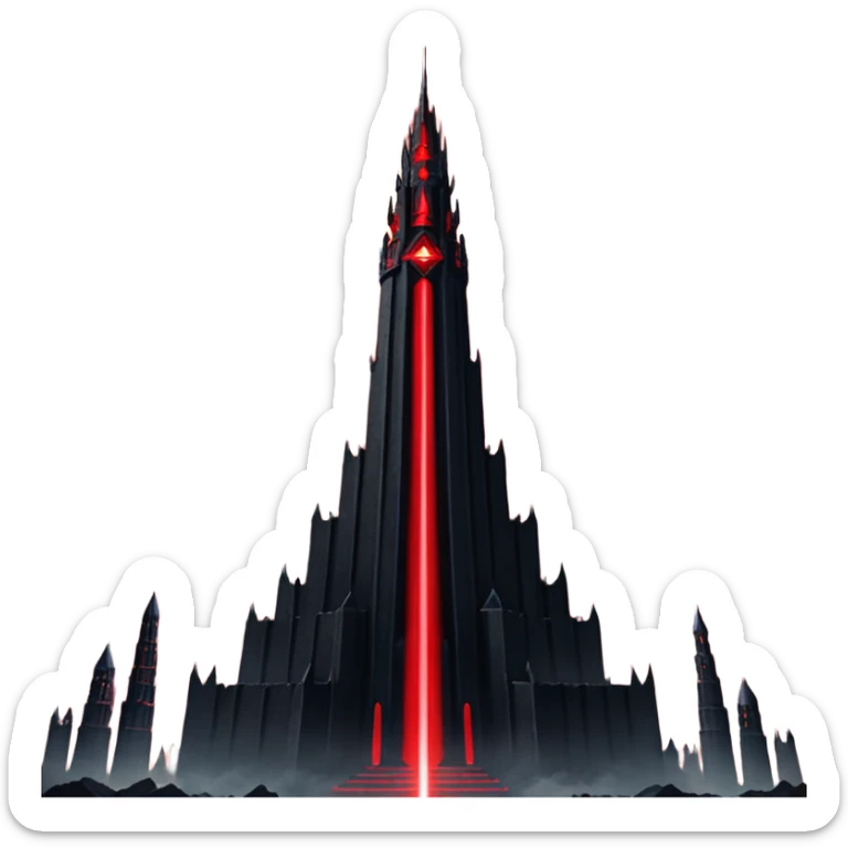 Barad Dúr from Lord of the Rings, Dark, giant Tower, with red laser beams shooting into the sky sticker