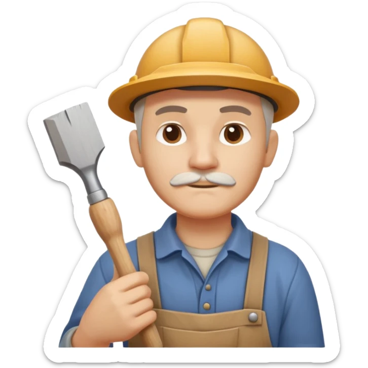 wood carving carpenter portrait, head and shoulders only, carving wooden figure with chisel, wood shavings visible, focused craftsman expression, artisan workshop vibe, 3D cartoon style, mobile game icon style, clean background, no text, no watermark
 sticker