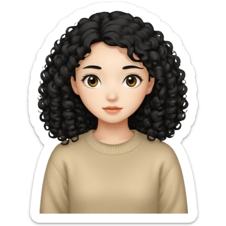 Beautiful girl,Black hair, curly long hair,Black eyes,Chinese, beige sweater  sticker